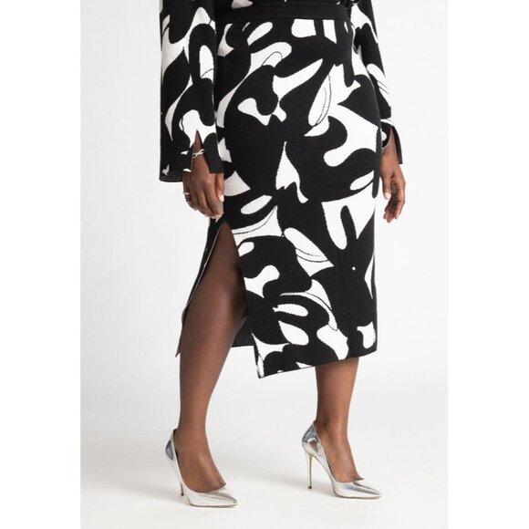 Eloquii Dresses & Skirts - Eloquii Size 22/24 NEW Abstract Black & Gray Knit Intarsia Column Sweater Skirt